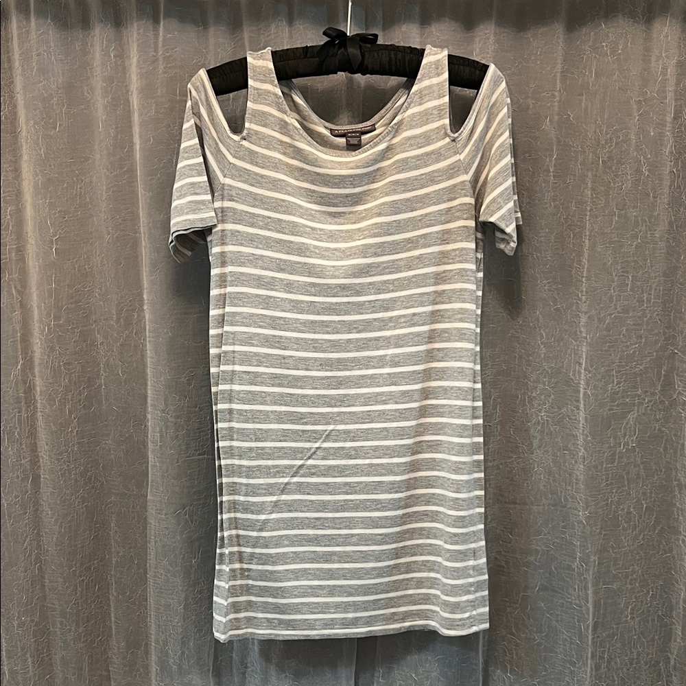 Cold Shoulder Gray and White Striped Maternity Top